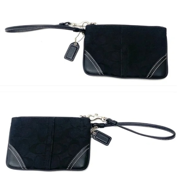 Coach Women's Leather Trimmed Black Signature C Wristlet - Picture 1 of 12